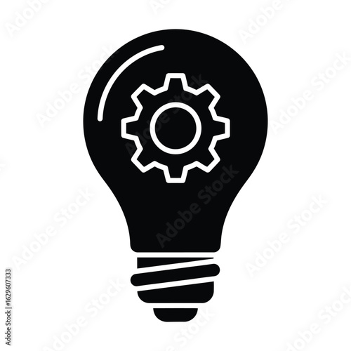 Light bulb with gear inside, symbolizing innovation, creative solutions, and technological advancement, isolated on white background
