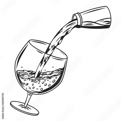 Wine being poured into a glass from a bottle isolated on white background