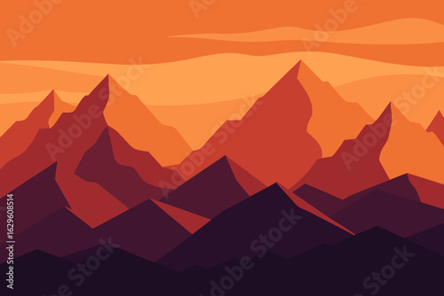 Abstract mountain range landscape with warm sunset colors