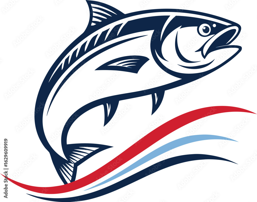 Fototapeta premium Fish Icon Logo Vector Illustration – Minimalist Seafood Symbol, Marine Animal Design, Fishing Badge, Ocean Creature Graphic, Simple Modern Silhouette for Branding and Identity