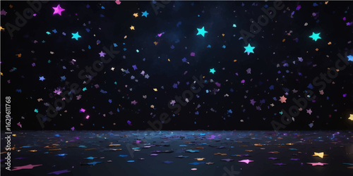 An abstract festive holiday background with bright colorful glowing lights, bokeh, and glittering stars