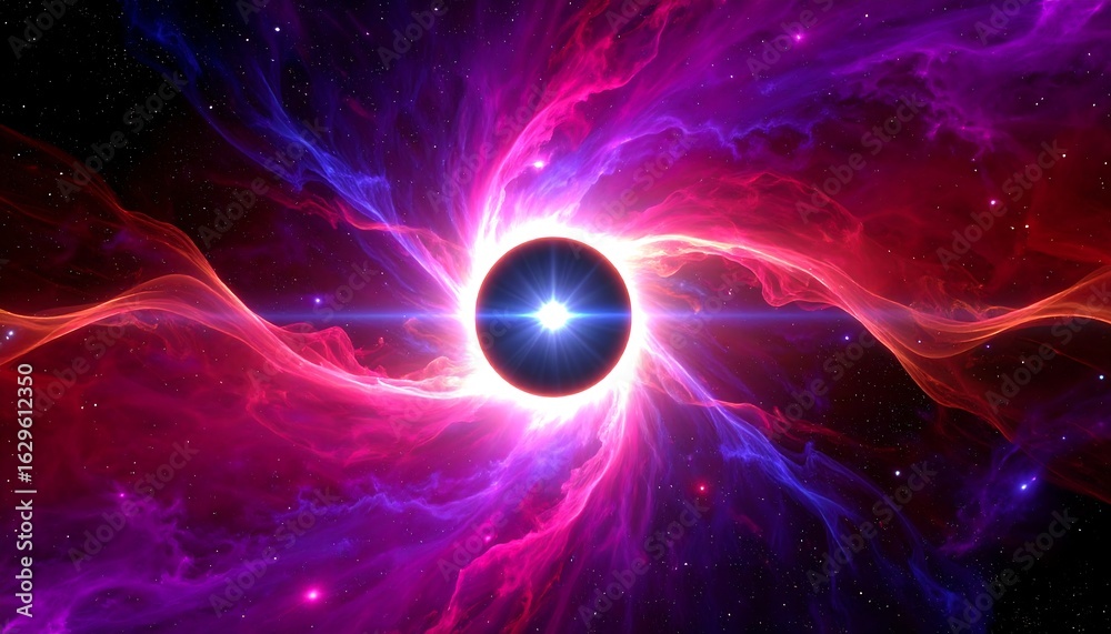 Obraz premium Cosmic Eclipse: A Vibrant Nebula Surrounding a Bright Celestial Body