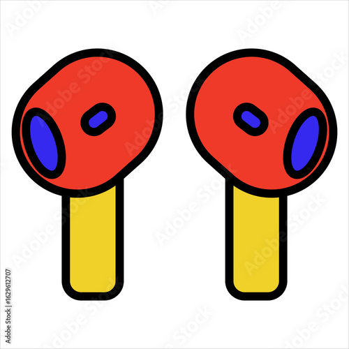Earphone Illustration in Mondrian Color Palette — Abstract Vector Design