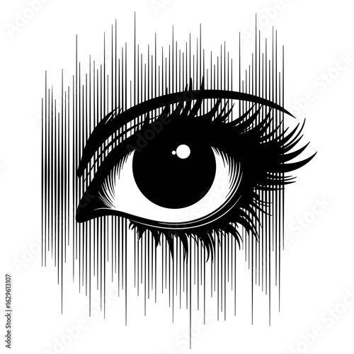 Abstract eye with vertical lines forming an optical illusion, symbol of vision and perception