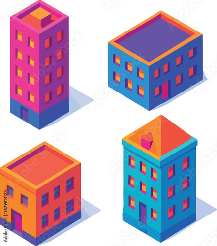 Isometric vector illustration of 3D building blocks 