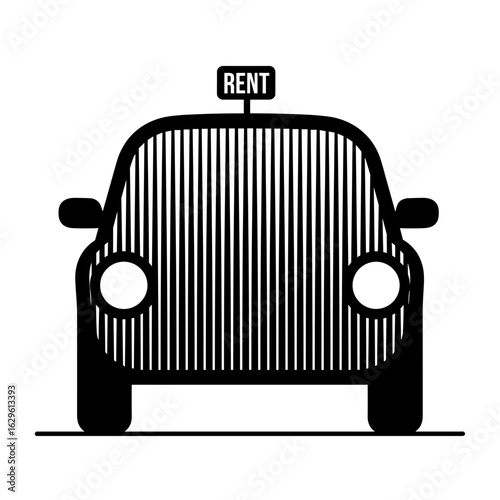 Abstract car silhouette with rent sign, modern vehicle rental concept