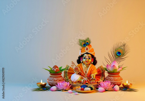 festival of happy shree krishna janmashtami abstract design background. 