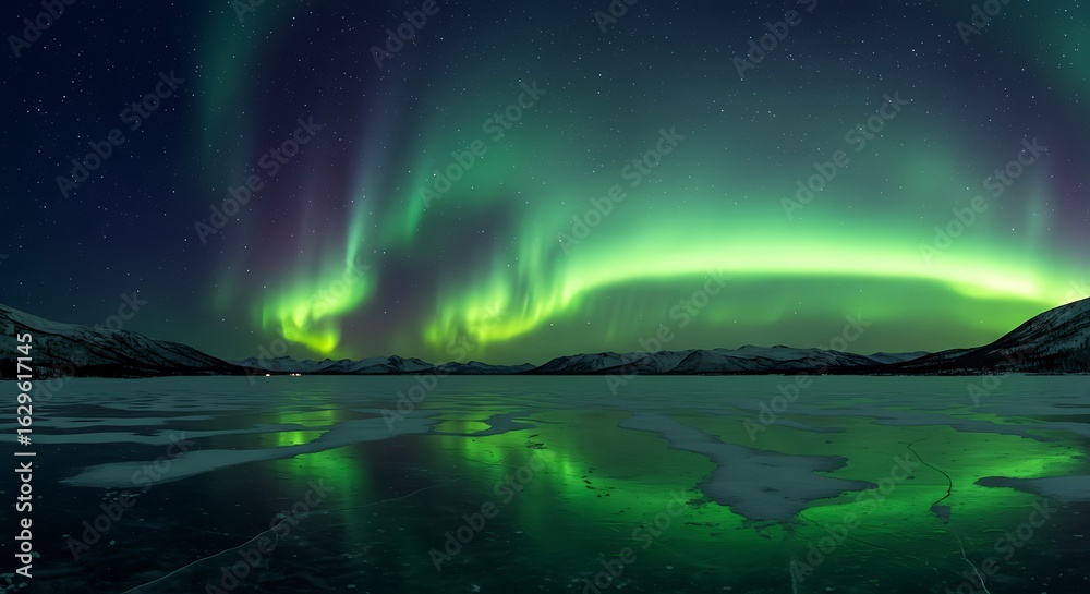 Naklejka premium Northern Lights Dance Over Frozen Lake