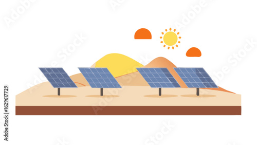 Solar panel system illustration for renewable energy concept and sustainable technology solutions for future