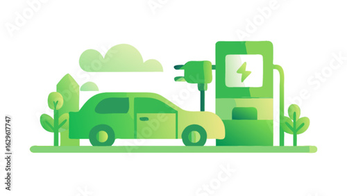 Electric vehicle charging station illustration for sustainable transport and green energy solutions