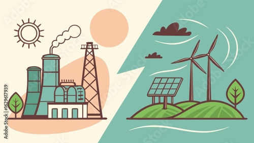Comparing renewable energy sources versus non renewable energy sources like coal power plant and wind turbines