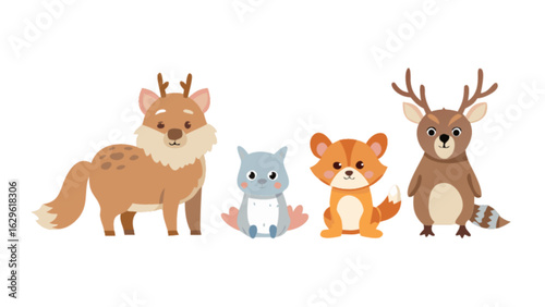 Cute cartoon animals illustration vector design featuring deer fox squirrel and woodland creatures for kids art