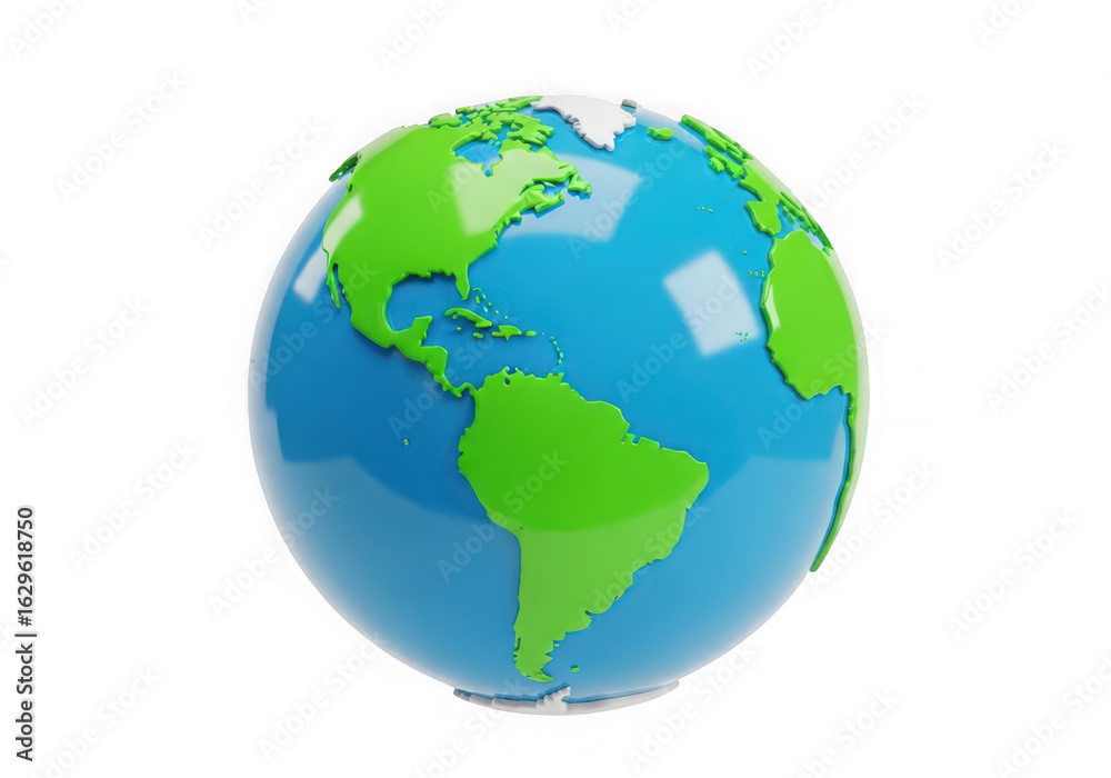 Naklejka premium 3d icon of stylized globe showing north and south america isolated on transparent background