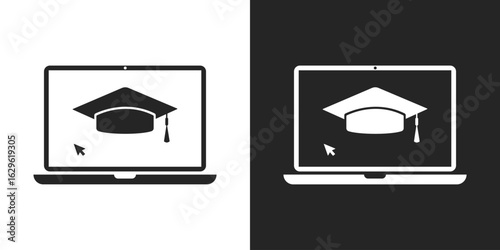 Graduation hat on laptop screen e-learning sign vector illustration