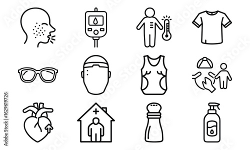 Health, Hygiene, and Family Care Icon Set – Medical, Wellness, and Personal Protection Vector Illustrations for Kids, Adults, and Home Use


