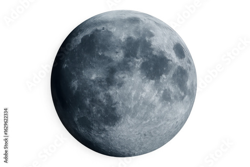 Photorealistic 3d rendering of the full moon isolated on transparent background, showcasing intricate craters and surface details