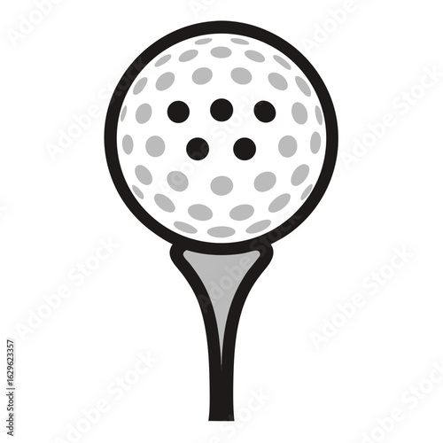 A golf ball on a tee, featuring a bold vector on white background.