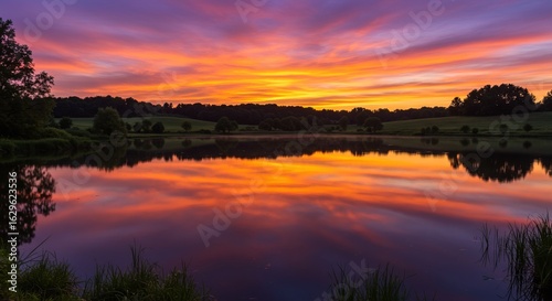 Wallpaper Mural Stunning sunset reflecting on tranquil lake, perfect for inspiring calm and peaceful reflection moments Torontodigital.ca