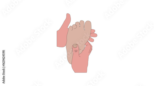 Colorful illustration of human hands doing acupressure on foot sole