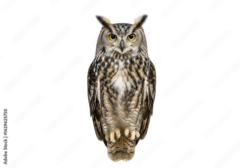 Naklejka premium Eurasian eagleowl standing and facing forward, isolated on transparent background