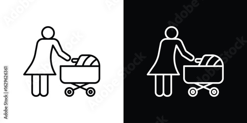 Woman with Baby Stroller icon. editable stroke web icons