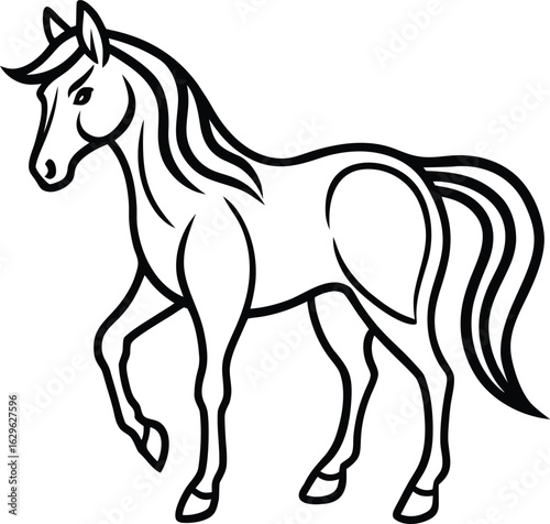 Running horse vector silhouette with a flowing mane and tail