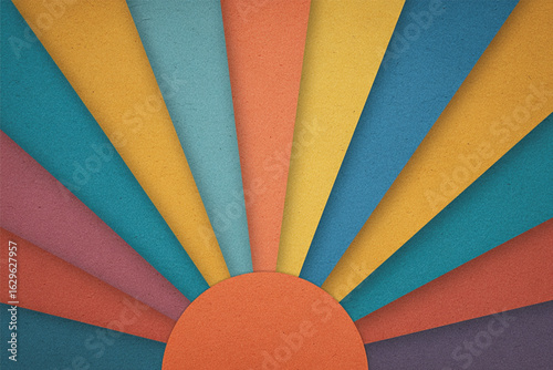 Retro sunburst design with colorful paper texture eps