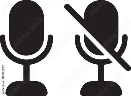 Microphone Icons Depicting Audio Input Enabled and Disabled Communication Technology and Devices for Teleconferencing and Recording