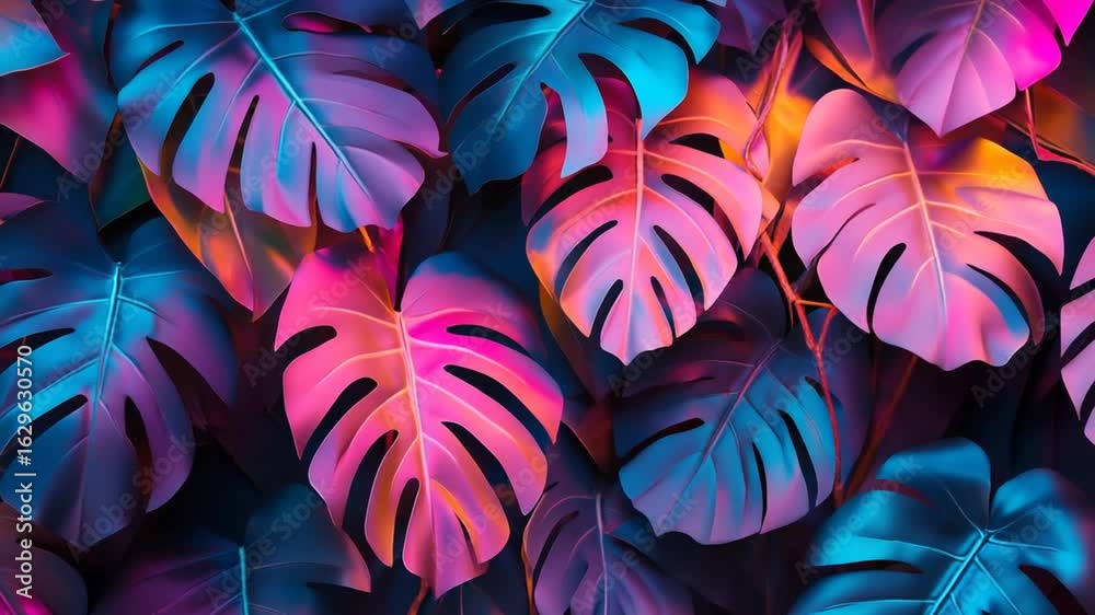 custom made wallpaper toronto digitalVibrant Monstera Leaves in Neon Glow