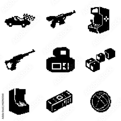 Retro Pixel Art of Diverse Objects and Weapons