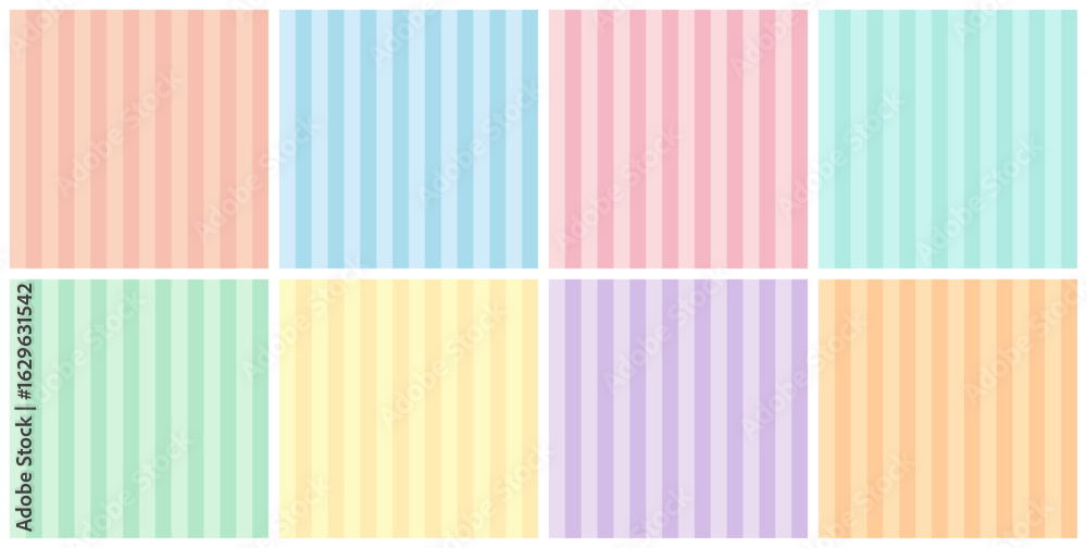 Naklejka premium パステルカラーの 縦ストライプ シームレスパターンセット 縦縞