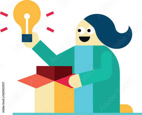 Abstract Character Opening Gift Box Revealing Idea