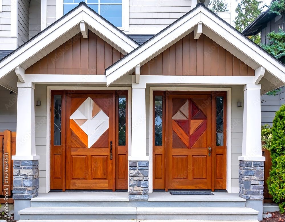 Fototapeta premium Two modern wooden entryways