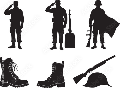 Honoring Service Silhouettes Soldiers Boots Rifle Helmet Patriotism