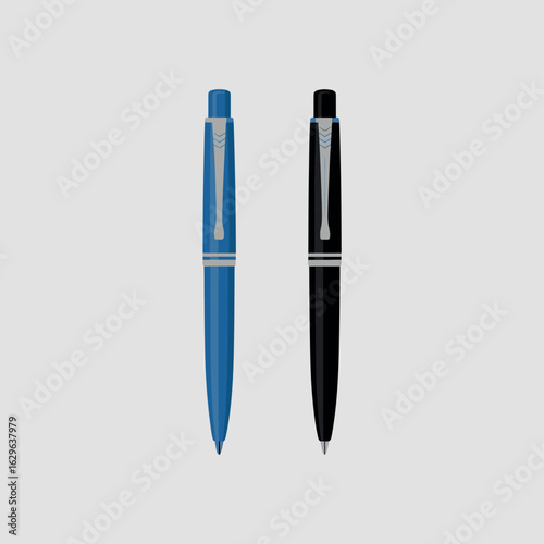 Two elegant pens one blue and one black displayed side by side