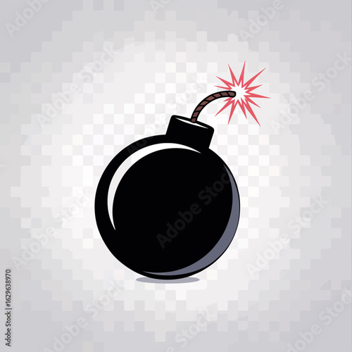 Classic black bomb with a lit fuse and sparks