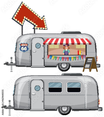 Retro Food Truck on Route 66 Illustration