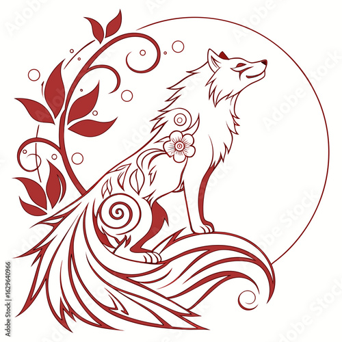 "Tribal panther with red tattoos, vector art."