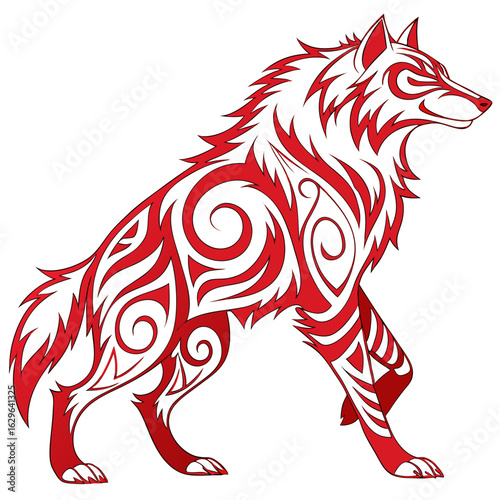"Tribal panther with red tattoos, vector art."