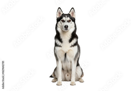 Siberian husky dog sitting and looking forward, isolated on transparent background