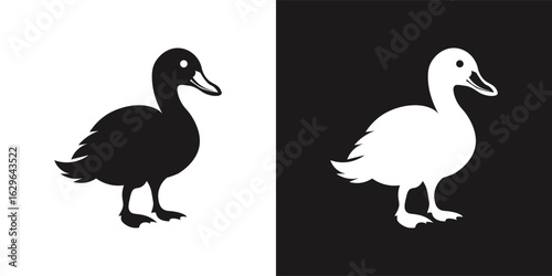 set of black and white silhouette of a Duck in monochrome Simple design collection. Vector illustration