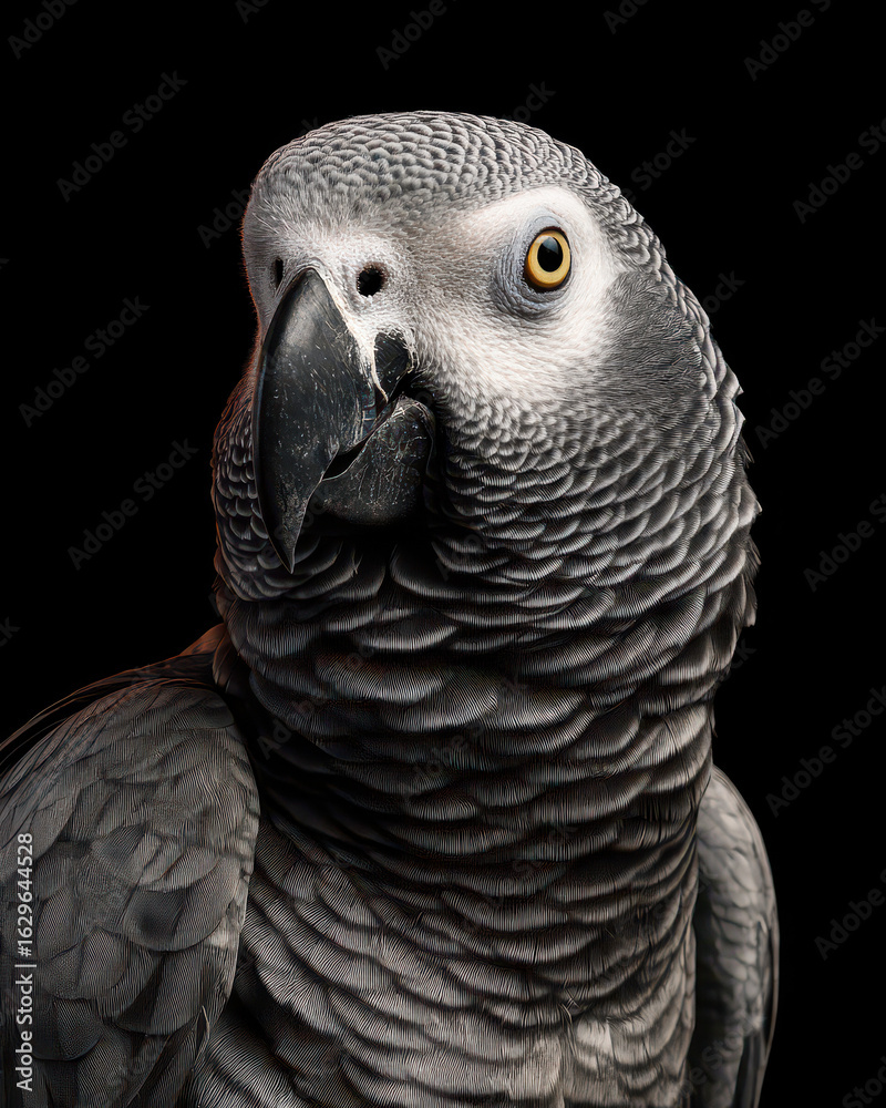 Fototapeta premium African Grey Parrot with Intelligent Expression Studio Shot