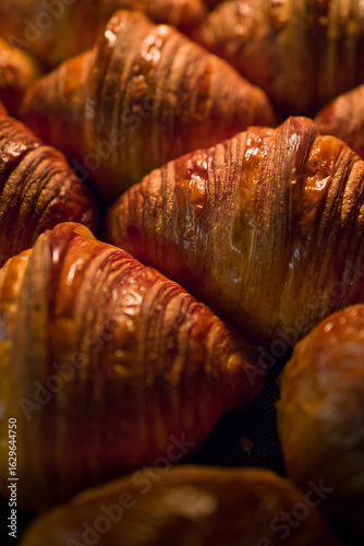 Close-up of appetizing freshly baked croissants.