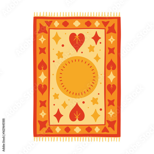 Colorful decorative rug with abstract patterns and warm colors  