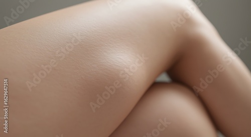 A close up shot showing the smooth skin of a person's legs with a neutral background in soft lighting