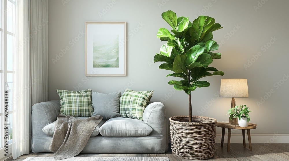 Naklejka premium Cozy living room with a touch of nature