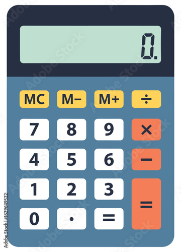 Flat Vector Illustration of a Modern Calculator with Display Screen and Buttons - Colorful Design for Business, Education, and Finance Projects