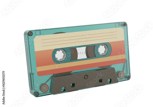 Isolated Retro Audio Cassette Tape with Teal and Orange Design