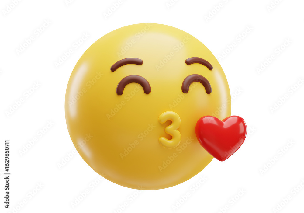 Fototapeta premium Isolated Cute Blowing Kiss Emoji with Red Heart, Expressing Love and Affection