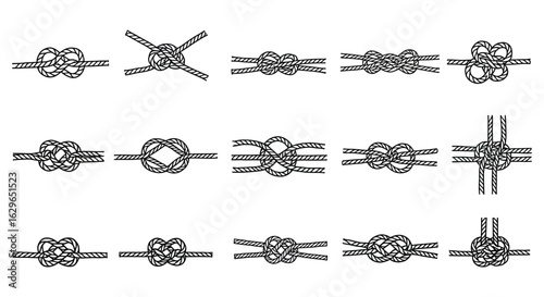 Collection of various nautical and climbing knots illustrated on a white background for educational purposes